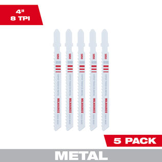 4' 8TPI T-Shank Metal Cutting Bi-Metal Jig Saw Blades, 5-Pack